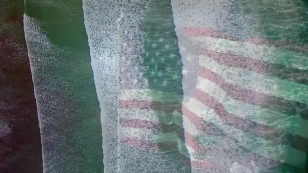 Digital Composition Waving Flag Aerial View Sea Waves National Tourism — Stock Video