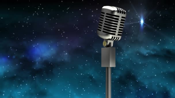 Karanlık Arka Planda Mikrofona Düşen Kar Animasyonu Eğlence Müzik Kutlama — Stok video