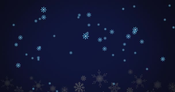 Digitale Animatie Van Meerdere Sneeuwvlokken Pictogrammen Vallen Tegen Een Blauwe — Stockvideo