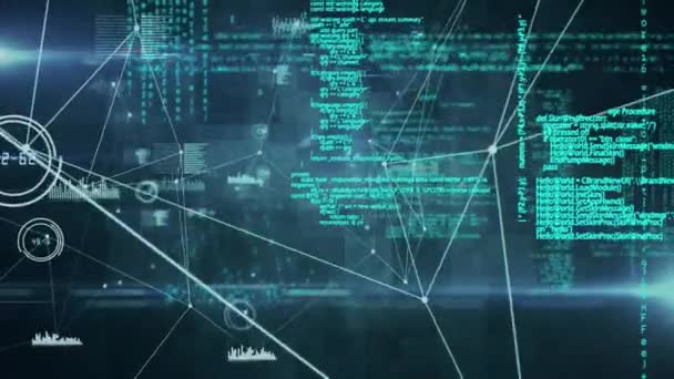 Animation du réseau de connexions sur le traitement des données. entreprise mondiale, finances, interface numérique et concept de connexions vidéo générée numériquement.