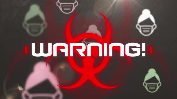 Animation Sick Emojis Flying Warning Text Sign Global Covid Pandemic — Stock Video