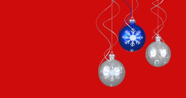 Animación Decoraciones Árboles Navidad Sobre Fondo Rojo Navidad Tradición Concepto — Vídeos de Stock