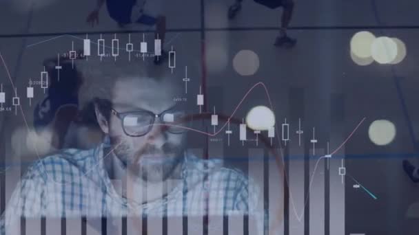 Animación Del Procesamiento Datos Financieros Sobre Jugadores Baloncesto Concepto Global — Vídeos de Stock