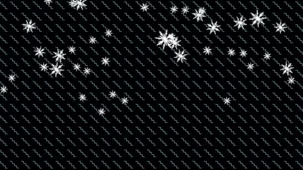 Animation Neige Tombant Sur Motif Zigzag Sur Fond Noir Noël — Video