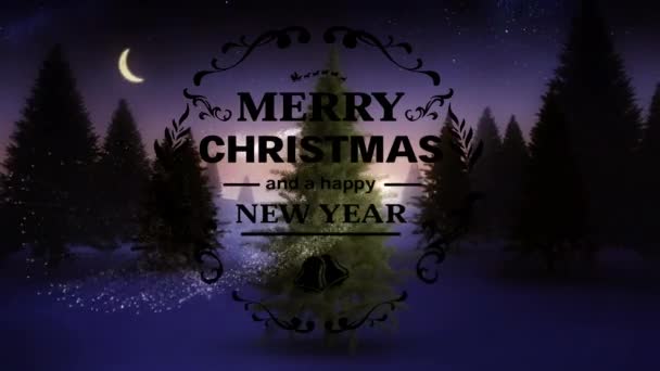 Frohe Weihnachten Und Ein Gutes Neues Jahr Textbanner Gegen Weihnachtsbaum — Stockvideo