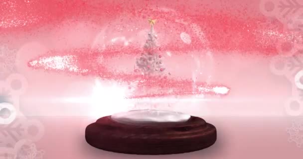 Animazione Stelle Cadenti Sul Globo Neve Con Albero Natale Sfondo — Video Stock