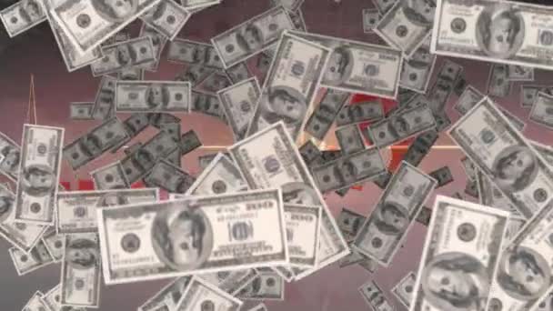 Animatie Van Amerikaanse Dollar Bankbiljetten Zwevend Hartslagmeter Wereldbol Mondiaal Business — Stockvideo