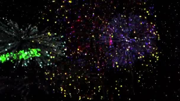Animazione Fuochi Artificio Colorati Sfondo Nero Festa Capodanno Concetto Celebrazione — Video Stock