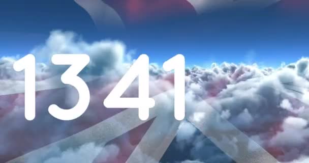 Bulutların Birleşik Krallığın Bayrağının Üzerindeki Sayaç Animasyonu Küresel Sosyal Medya — Stok video