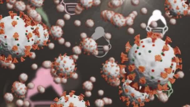 Animação Ícones Células Fundo Escuro Conceito Global Pandemias Serviços Saúde — Vídeo de Stock