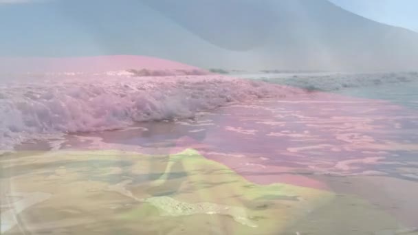 海の中の波の空中の景色に対して手を振ってドイツの国旗のデジタル構成 国の旅行と観光の概念 — ストック動画