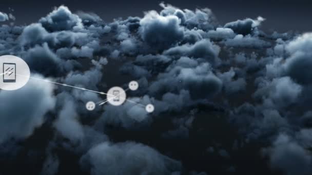 Gökyüzündeki Kara Bulutlara Karşı Dijital Simgelerden Oluşan Bir Küresel Oluşturma — Stok video
