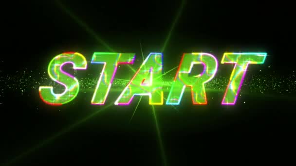 Animering Färgglada Start Text Över Grönt Ljus Och Våg Spel — Stockvideo