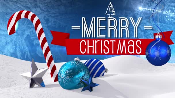 Animáció Boldog Karácsonyi Szöveg Karácsonykor Dekoráció Hóeséssel Téli Táj Karácsony — Stock videók