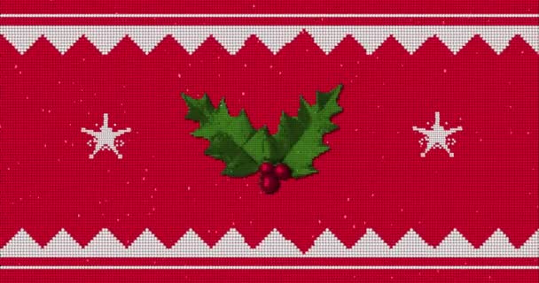 Animation Des Weihnachtsmusters Und Des Heiligen Auf Rotem Hintergrund Weihnachten — Stockvideo