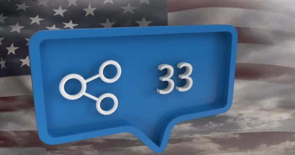 Animation Share Icon Numbers Speech Bubble Flag Usa Global Social — Stock Video