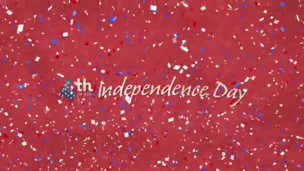 Digital Animation Confetti Falling Happy 4Th July Independence Text Red — Stock Video