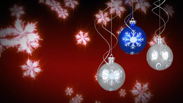 Κινούμενα Σχέδια Των Χριστουγέννων Μπάλες Πάνω Από Χιόνι Που Πέφτουν — Αρχείο Βίντεο