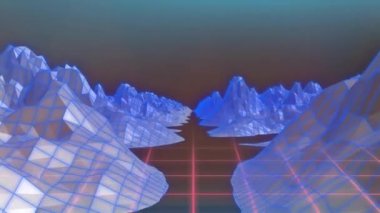 Dijital uzayda hareket eden dağların animasyonu. renk, şekiller ve hareket konsepti dijital olarak oluşturulmuş video.
