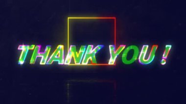 Geometrik hareketli şekiller üzerinden teşekkür metninin animasyonu. Video oyunu, eğlence ve dijital arayüz kavramı dijital olarak oluşturuldu.