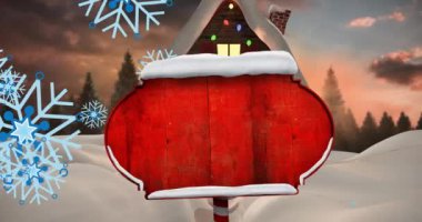 Kış manzarasında fotokopi uzayı olan kuzey kutup işaretinin animasyonu. Noel, kış, gelenek ve kutlama konsepti dijital olarak oluşturulmuş video.