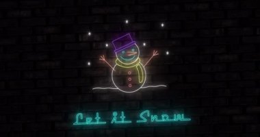 Neon 'un animasyonu siyah arka planda kar mesajı ve kardan adam bırakmasına izin verdi. Noel, kış, gelenek ve kutlama konsepti dijital olarak oluşturulmuş video.