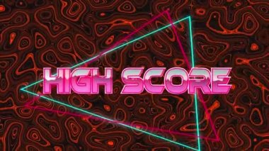 Dijital kırmızı ve siyah uzayda yüksek skorun animasyonu. bilgisayar, oyunlar ve teknoloji konsepti dijital olarak oluşturuldu.