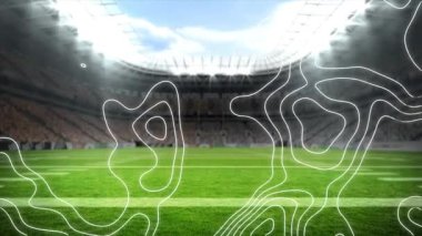 Spor stadyumunda hareket eden beyaz harita çizgilerinin animasyonu. spor, bağlantılar ve yarışma konsepti dijital olarak oluşturulmuş video.
