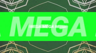 Kaleydoskopik yeşil ve beyaz desenli pembe haçlarla beyaz metinlerde mega satışın animasyonu. dijital arayüz, çevrimiçi alışveriş ve perakende konsepti dijital olarak oluşturulmuş video.