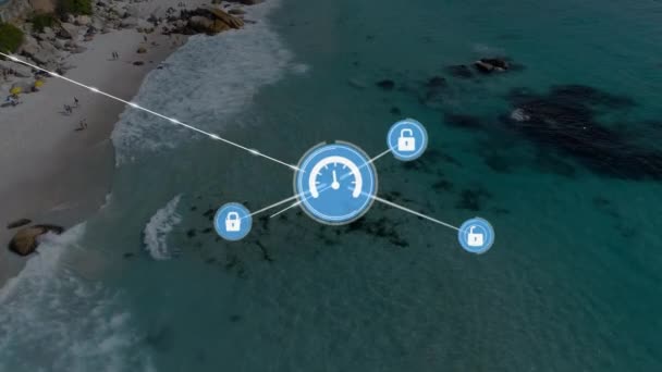 Animation Réseau Connexions Avec Des Icônes Sur Vue Mer Concept — Video