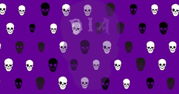 Animação Dia Los Muertos Sobre Crânios Fundo Roxo Com Flores — Vídeo de Stock