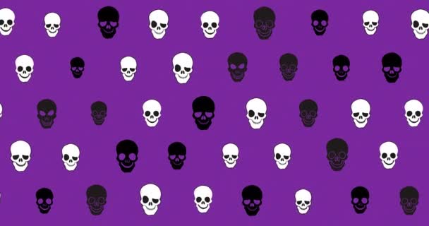 Animation Black White Skulls Floating Purple Background Latin Holiday Traditions — Stock Video