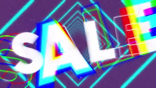 Animation Mega Sale White Text Distorting Blue Neon Diamond Shapes — Stock Video