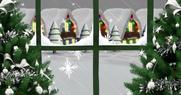 Animación Paisajes Invierno Viendo Desde Ventana Navidad Invierno Tradición Concepto — Vídeo de stock