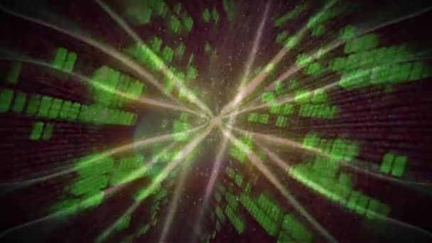 Digitale Animation Von Lichtwellen Über Grüne Mosaikquadrate Die Sich Vor — Stockvideo