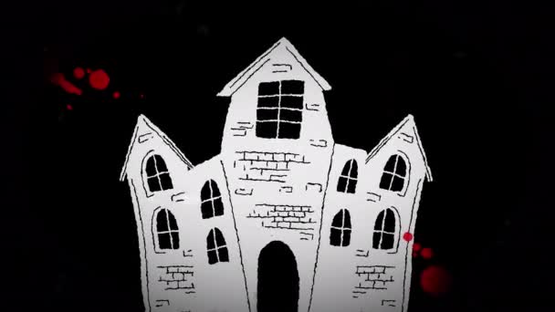Κινούμενα Σχέδια Του Στοιχειωμένου Σπιτιού Πάνω Από Κόκκινες Κηλίδες Σκούρο — Αρχείο Βίντεο