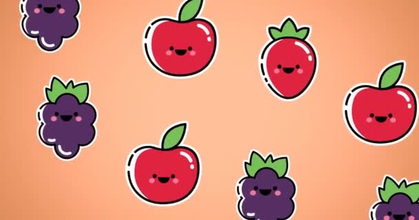 Animación Frutas Cayendo Sobre Fondo Naranja Cocina Comida Catering Concepto — Vídeo de stock