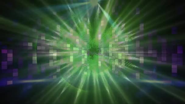 Cyfrowa Animacja Fal Zielonego Światła Obracających Się Fioletowych Kwadratach Mozaiki — Wideo stockowe