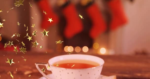 크리스마스 쿠키와 빛나는 별들이 떨어지는 애니메이션이지 크리스마스 디지털로 비디오 — 비디오