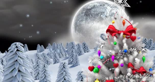 圣诞树和雪的动画笼罩在冬季的风景之上 圣诞节 传统和庆祝概念数字制作的视频 — 图库视频影像