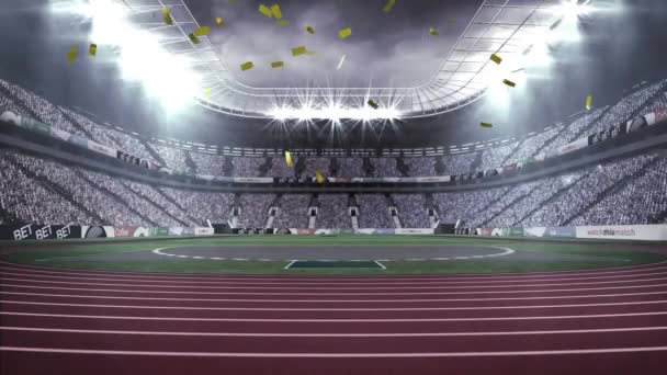 Анимация Конфетти Спортивном Стадионе Спорт Празднование Конкурс Концепции Цифрового Видео — стоковое видео