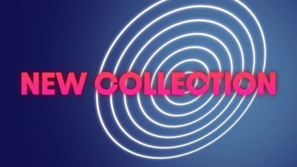 Animation New Collection Pink Text Concentric White Circles Moving Blue — Stock Video