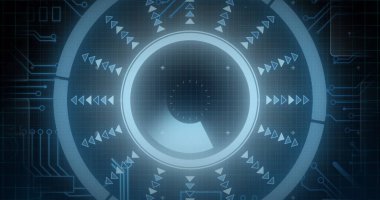 Bilgisayar işlemcisi üzerinden tarama ve veri işleme görüntüsü. Dijital olarak oluşturulan bağlantı ve teknoloji ağı.