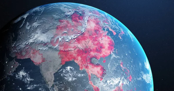 Изображение Вращающегося Глобуса Континенты Краснеют Показывая Распространение Коронавируса Ковид Глобальная — стоковое фото