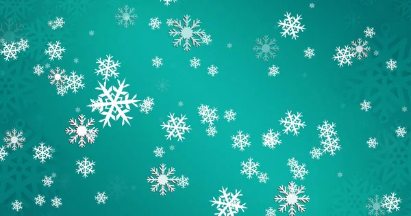 蓝色背景上的雪花飘落的图像 圣诞节 传统和庆祝概念数字生成的图像 — 图库照片