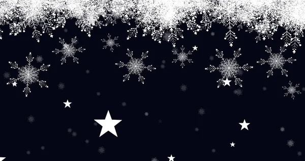 Imagen Nieve Cayendo Sobre Estrellas Sobre Fondo Negro Navidad Tradición —  Fotos de Stock