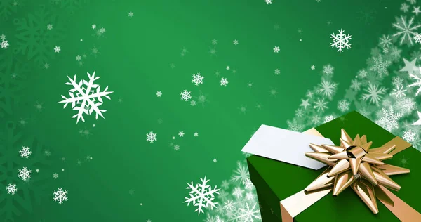 Image Falling Snowflakes Christmas Gift Christmas Tradition Celebration Concept Digitally — Stock Photo, Image
