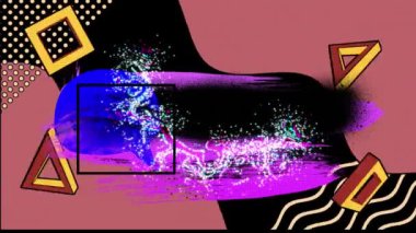 Siyah arkaplan üzerinde renkli geometrik grafiklerin animasyonu. Video oyunu, eğlence ve dijital arayüz kavramı dijital olarak oluşturuldu.