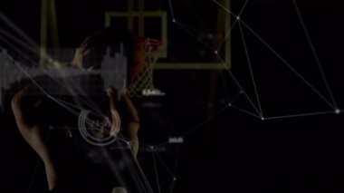 Basketbolcu üzerinden bağlantılar ve veri işleme ağının animasyonu. global spor, bağlantılar ve veri işleme kavramı dijital olarak oluşturulmuş video.