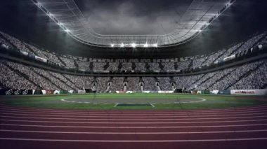 Spor stadyumunun üzerindeki bağlantı ağlarının animasyonu. spor, bağlantılar ve yarışma konsepti dijital olarak oluşturulmuş video.
